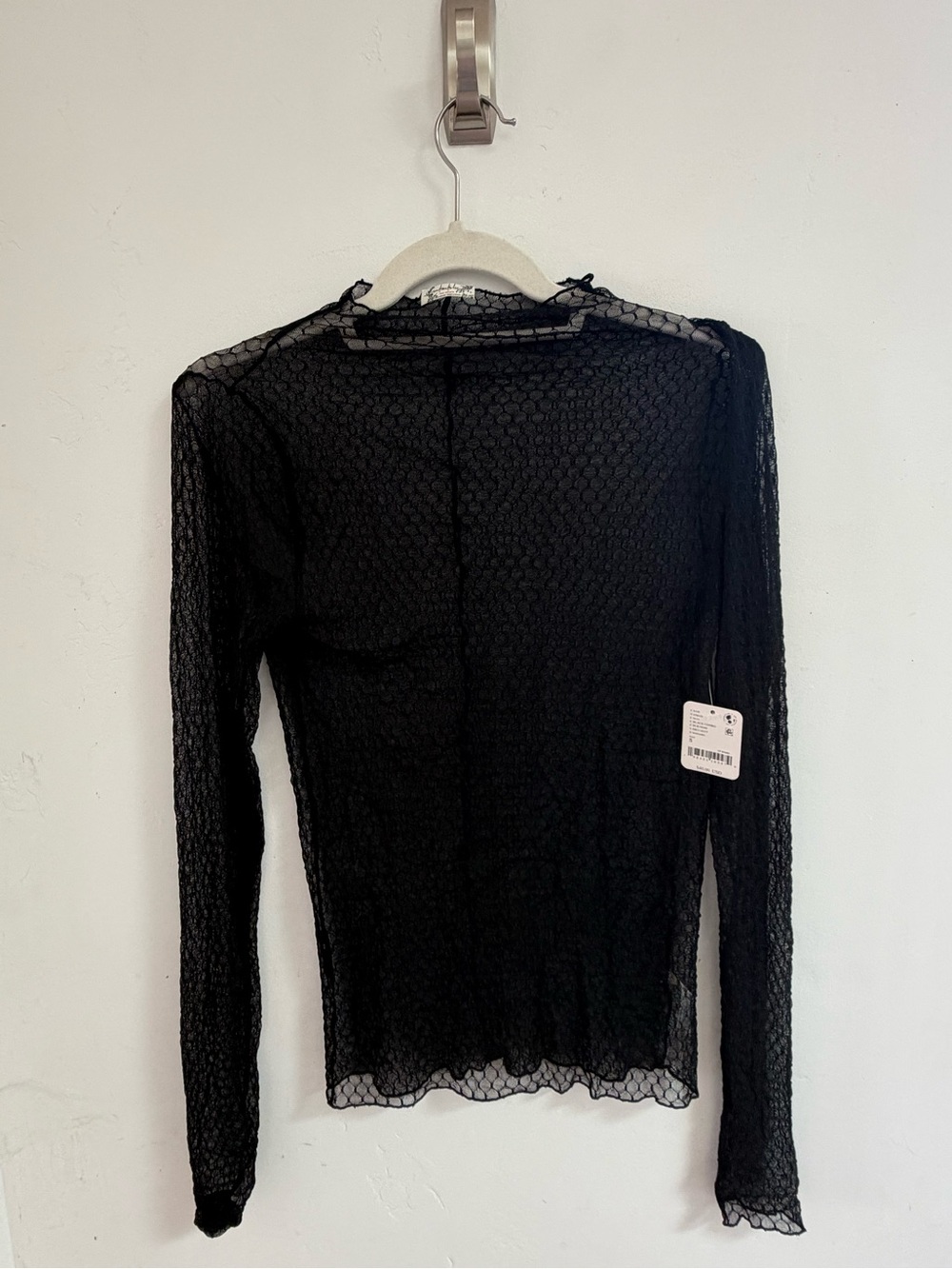 Free People Black Sheer Lace Long-Sleeve Top